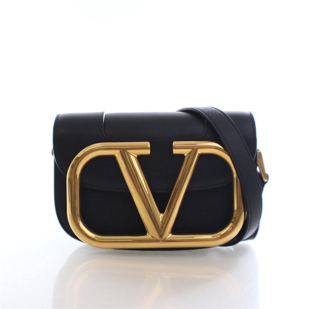 Valentino Crossbody Bag in Black with Gold Logo
